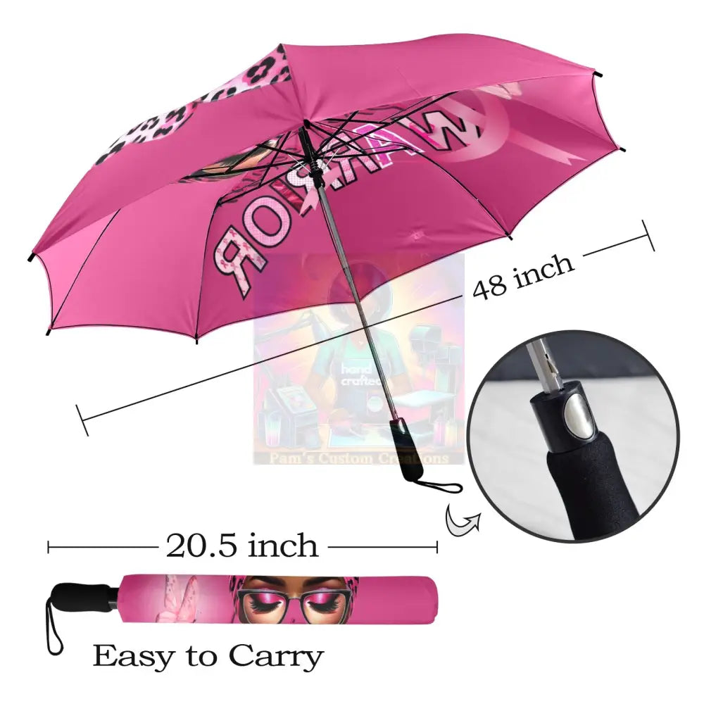 Breast Cancer Warrior Fushia Semi-Automatic Foldable Umbrella (U12)