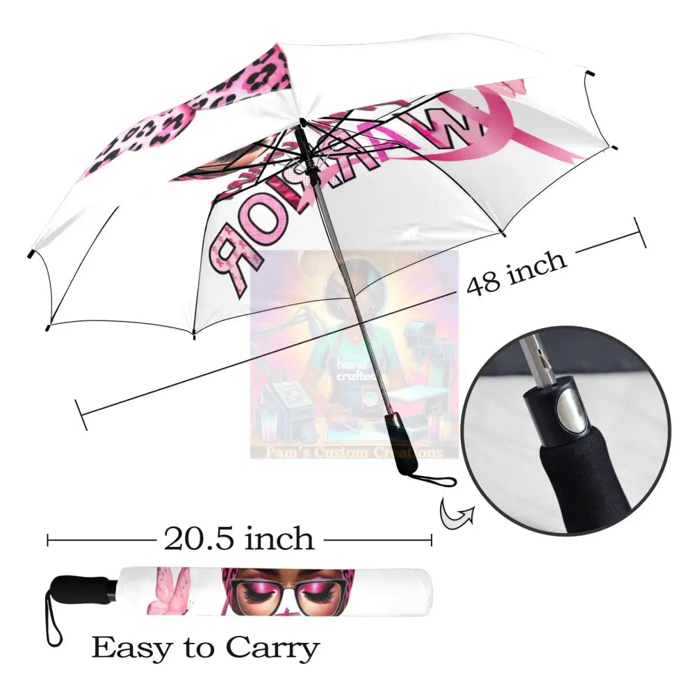 Breast Cancer Warrior White Semi-Automatic Foldable Umbrella (U12)