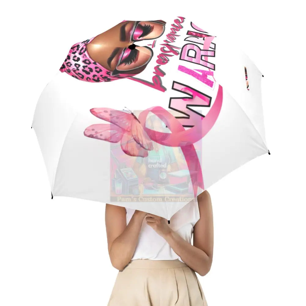 Breast Cancer Warrior White Semi-Automatic Foldable Umbrella (U12)