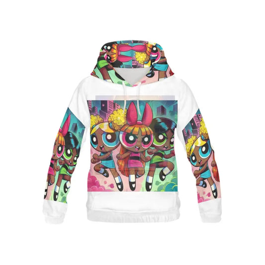 Powerpuff Girls White All Over Print Hoodie For Kid (Usa Size) (Model H13) (H13)